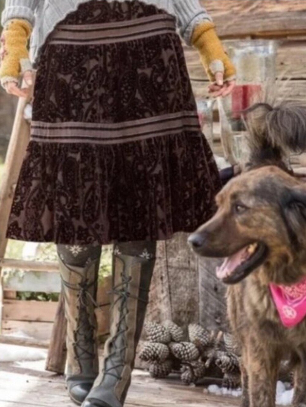NWOT Sundance Brown Velvet Burnout Paisley Peasant Skirt Tiered Midi Size 10